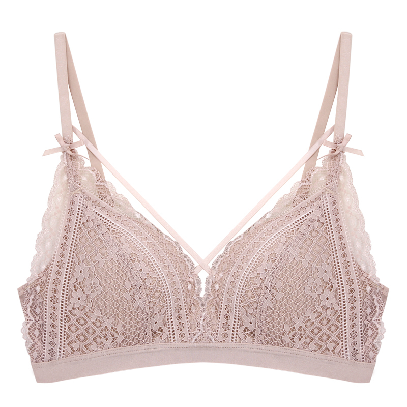 Women Thin Wire Free Sexy Black Lace Triangle Cup French Underwear Bra