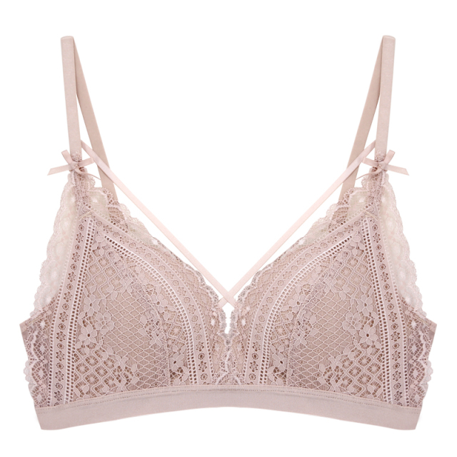 Women Thin Wire Free Sexy Black Lace Triangle Cup French Underwear Bra