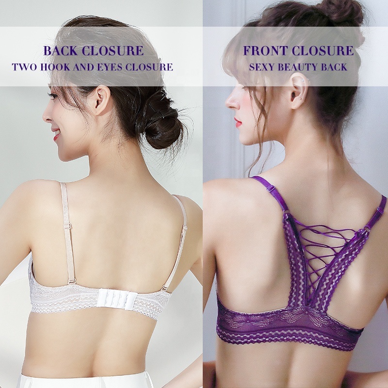 PAERLAN Lace Bra Wireless Padded Triangle Bralettes for Women Front Closure Halter Bras for Women
