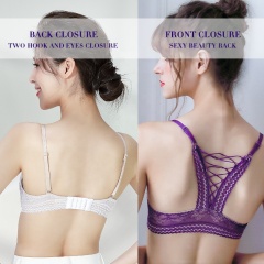 PAERLAN Lace Bra Wireless Padded Triangle Bralettes for Women Front Closure Halter Bras for Women