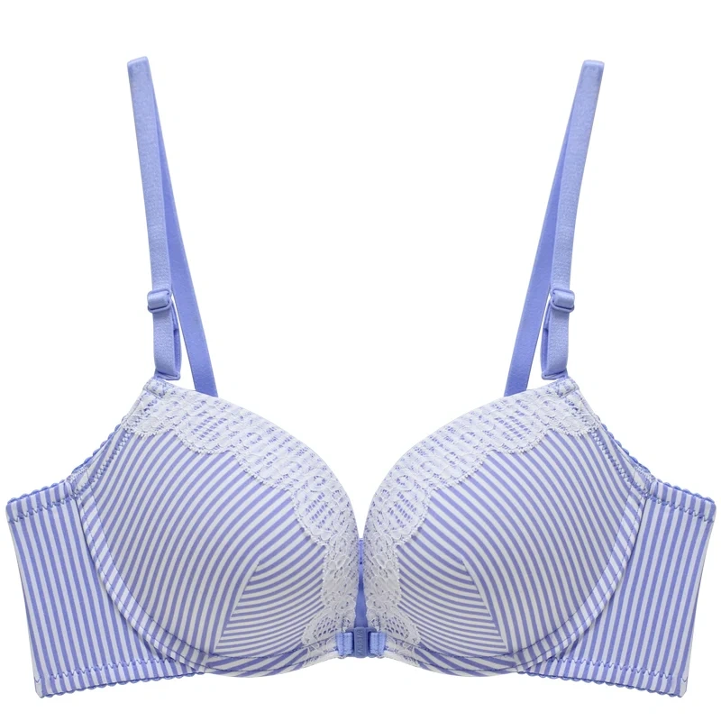 Paerlan Small Chest Thick One Piece Sexy Underwear Female Lace Bra Front Closure New Striped Hot Sexy Women Underwear Wire Free