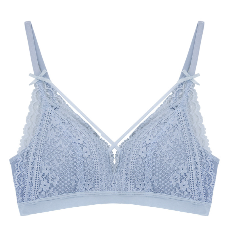 Women Thin Wire Free Sexy Black Lace Triangle Cup French Underwear Bra