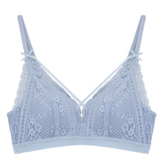 Women Thin Wire Free Sexy Black Lace Triangle Cup French Underwear Bra