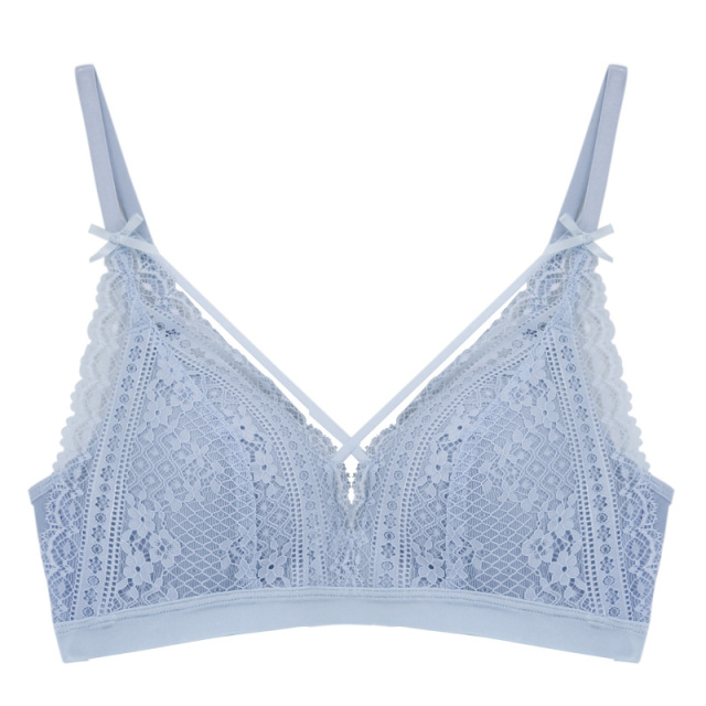 Women Thin Wire Free Sexy Black Lace Triangle Cup French Underwear Bra