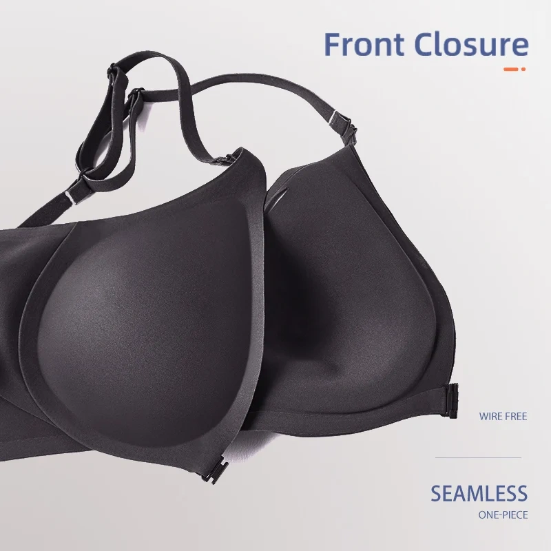 Women's Seamless Wire-Free Yoga Bra Comfort V-Neck One-Piece Front Close Design Adjustable Straps Quick Dry Front Open Adults