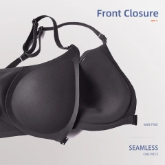 Women's Seamless Wire-Free Yoga Bra Comfort V-Neck One-Piece Front Close Design Adjustable Straps Quick Dry Front Open Adults