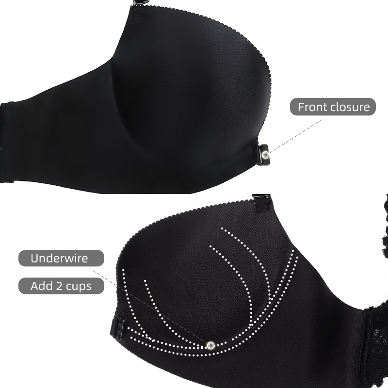 PAERLAN Women Push up Add Two Cups Front Closure Wireless Bra Super Padded T-Shirt Bra