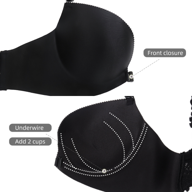 PAERLAN Women Push up Add Two Cups Front Closure Wireless Bra Super Padded T-Shirt Bra