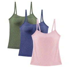 Womens Plus Size Basic Summer Lady and Girls Camisole Tank Top With Built-in Shelf Bra