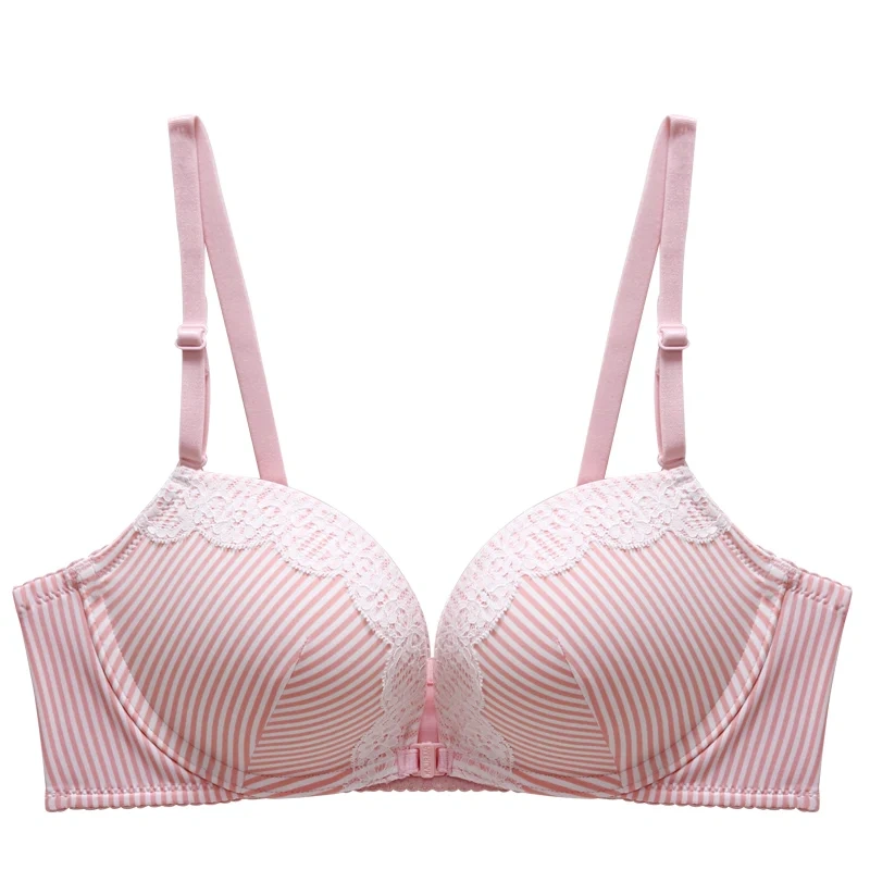 Paerlan Small Chest Thick One Piece Sexy Underwear Female Lace Bra Front Closure New Striped Hot Sexy Women Underwear Wire Free