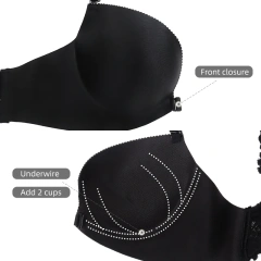 PAERLAN Women Push up Add Two Cups Front Closure Wireless Bra Super Padded T-Shirt Bra