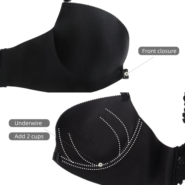 PAERLAN Women Push up Add Two Cups Front Closure Wireless Bra Super Padded T-Shirt Bra