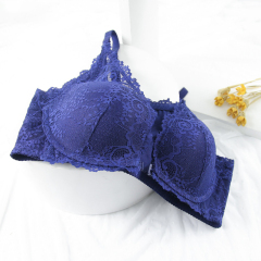 Paerlan Front Closure High Quality Blue Padded Sexy Lace Thick Push up Bra for Women