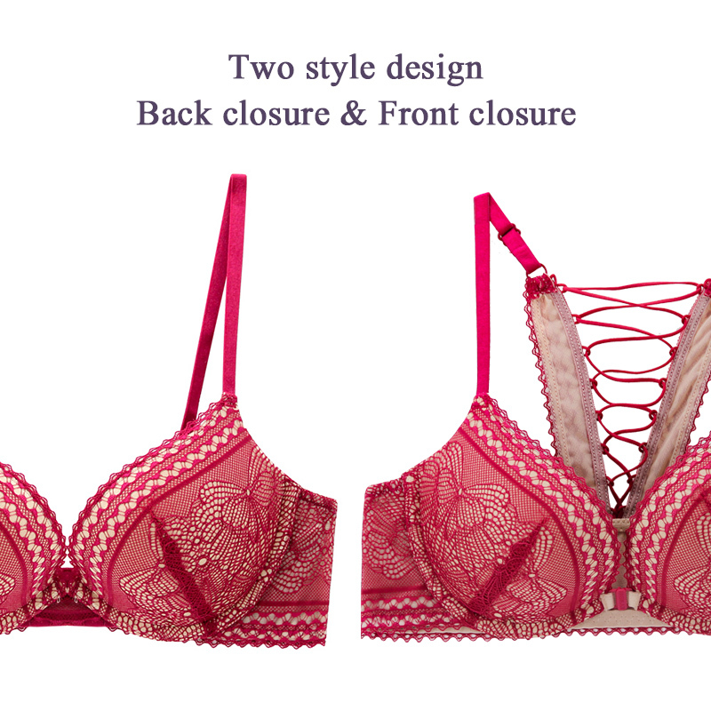 PAERLAN Lace Bra Wireless Padded Triangle Bralettes for Women Front Closure Halter Bras for Women