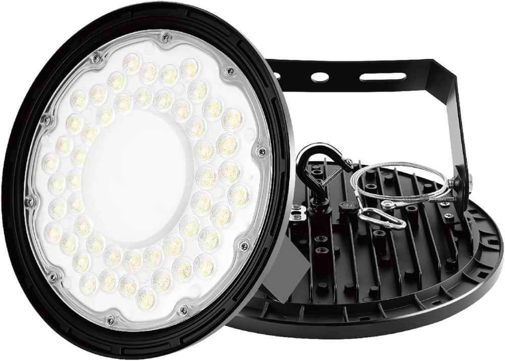 BASCA 150W UFO High Bay 5000K 25500LM丨U Bracket 丨 with 5' Cable (US Plug) 丨IP65 Waterproof Lamp