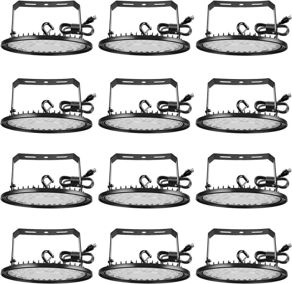 BASCA 150W UFO High Bay 5000K 25500LM丨U Bracket 丨 with 5' Cable (US Plug) 丨IP65 Waterproof Lamp