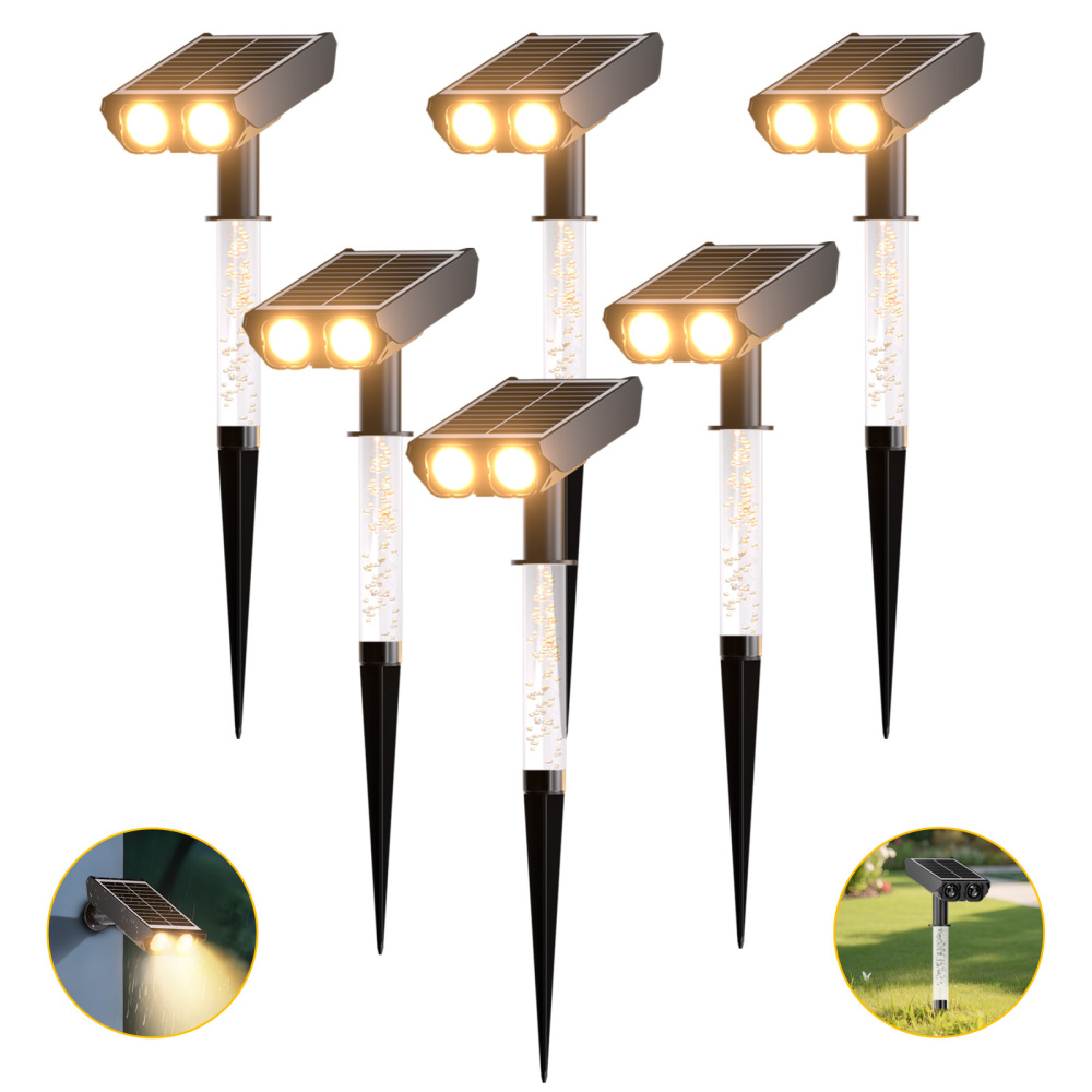 Solar Spotlights Outdoor Waterproof- 2 IN 1 Solar Spot Lights Outdoor with 2 Lighting Modes & PC Light Guide Column for Garden Yard Pathway | Warm Yellow 3000k Spotlights | IP65 Waterproof | 6 Pack