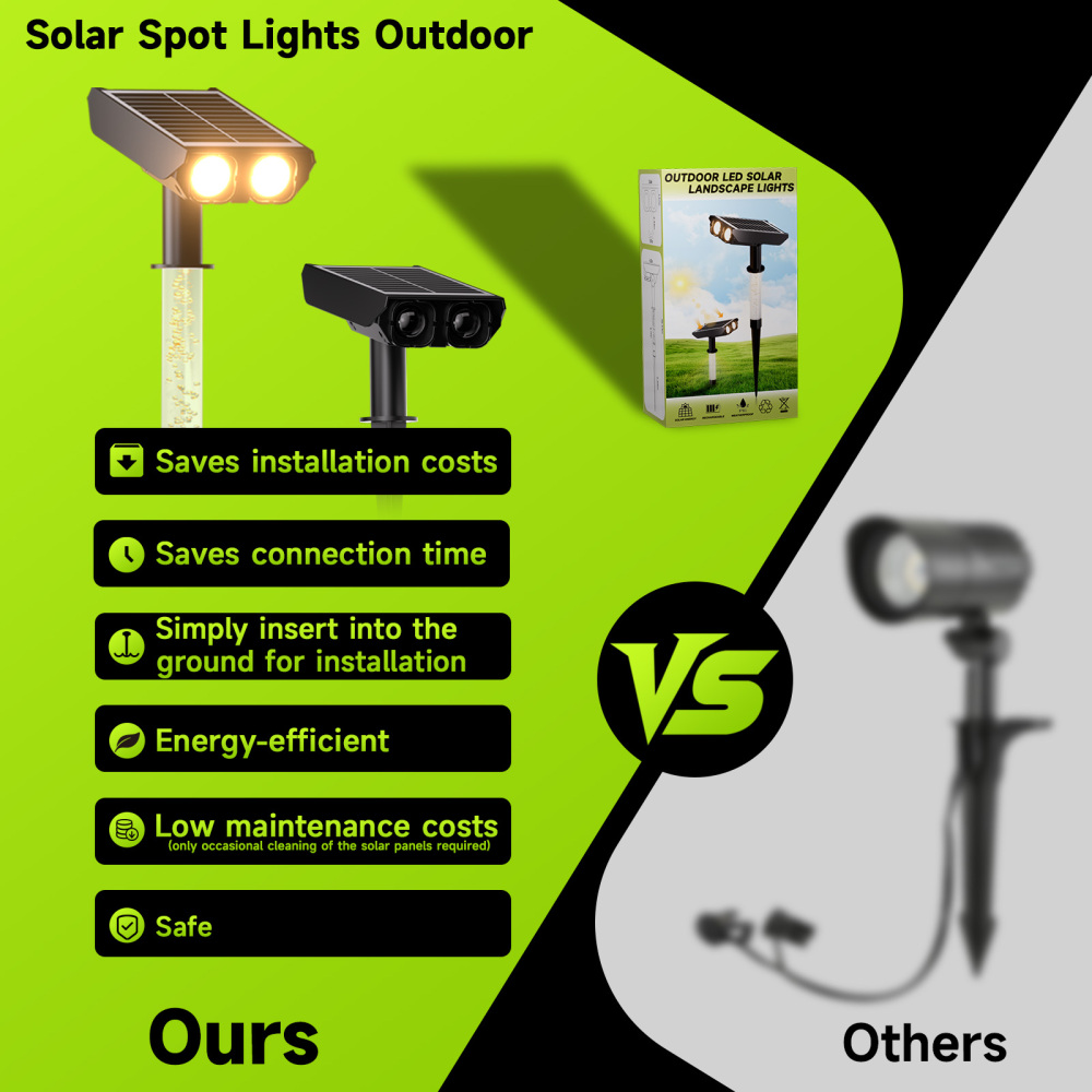 Solar Spotlights Outdoor Waterproof- 2 IN 1 Solar Spot Lights Outdoor with 2 Lighting Modes & PC Light Guide Column for Garden Yard Pathway | Warm Yellow 3000k Spotlights | IP65 Waterproof | 6 Pack