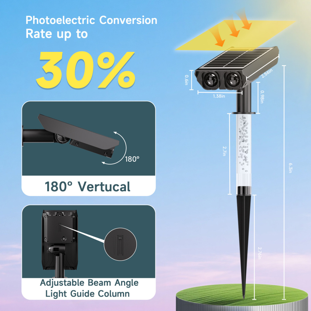 RGB Solar Spot Lights : 2 IN 1 Solar Lights Outdoor with 8 Lighting Modes & PC Light Guide Column for Tree Garden Yard Pathway | RGB Color Changing Landscape Lights | IP65 Waterproof | 4/6/12 Pack