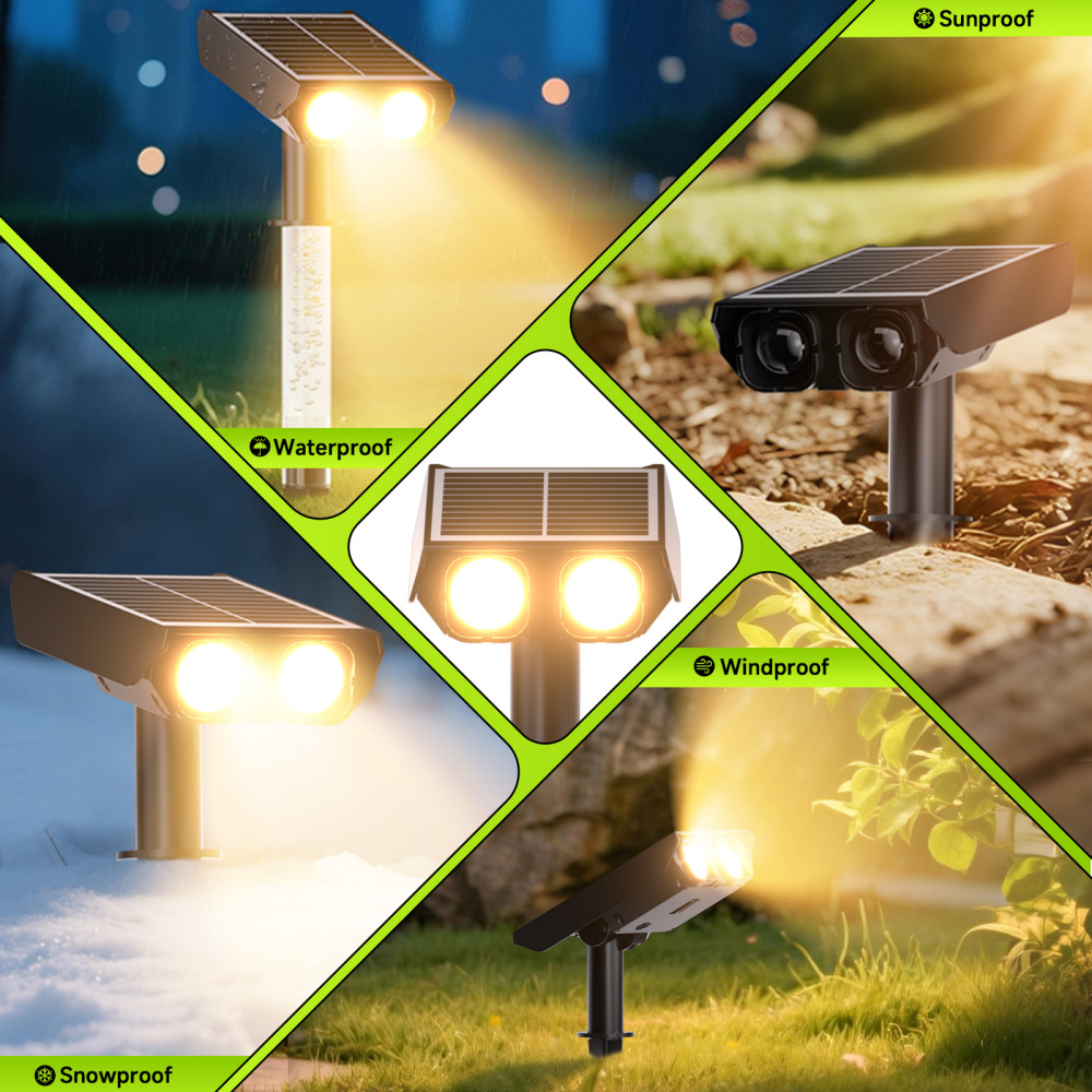 Solar Spotlights Outdoor Waterproof- 2 IN 1 Solar Spot Lights Outdoor with 2 Lighting Modes & PC Light Guide Column for Garden Yard Pathway | Warm Yellow 3000k Spotlights | IP65 Waterproof | 6 Pack