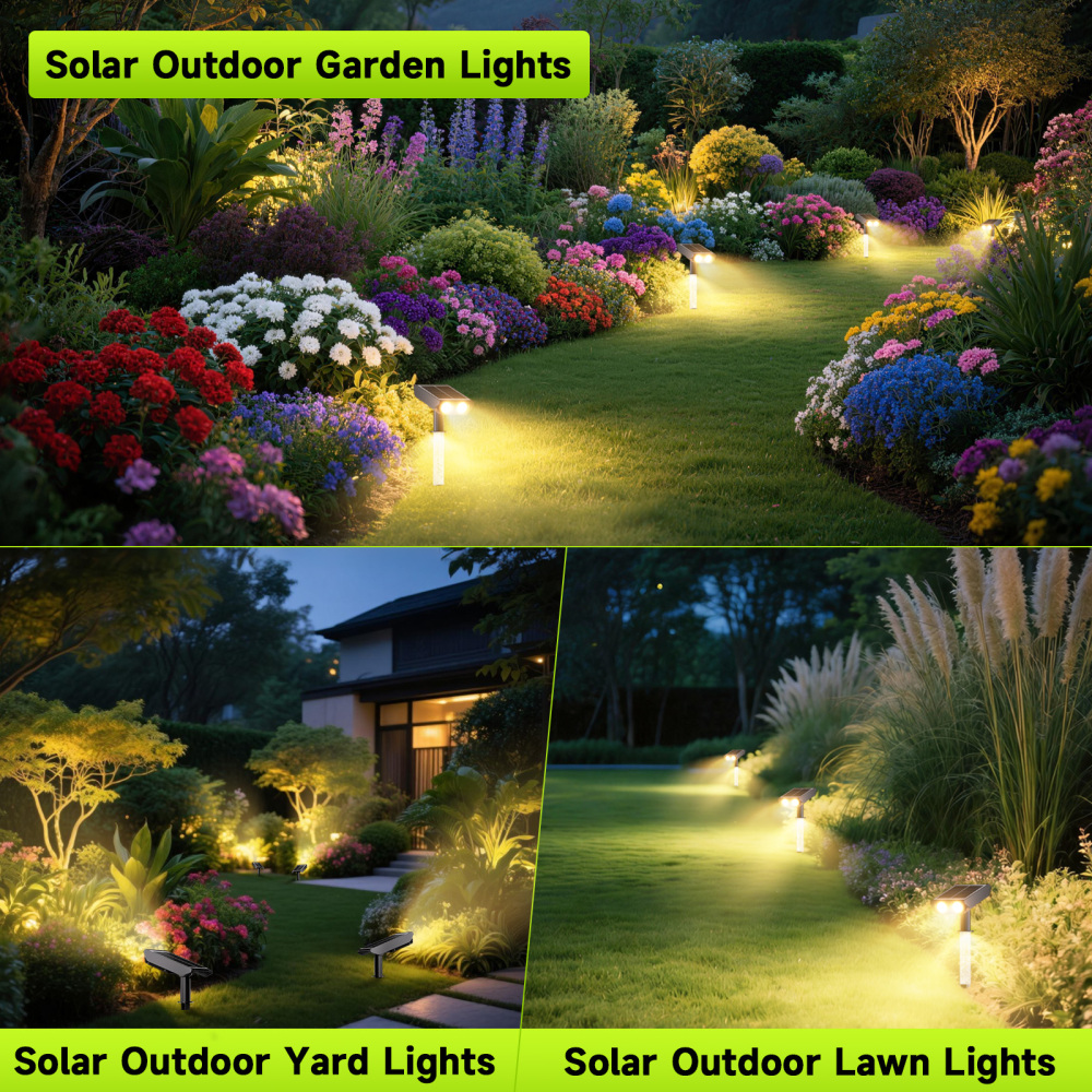 Solar Spotlights Outdoor Waterproof- 2 IN 1 Solar Spot Lights Outdoor with 2 Lighting Modes & PC Light Guide Column for Garden Yard Pathway | Warm Yellow 3000k Spotlights | IP65 Waterproof | 6 Pack