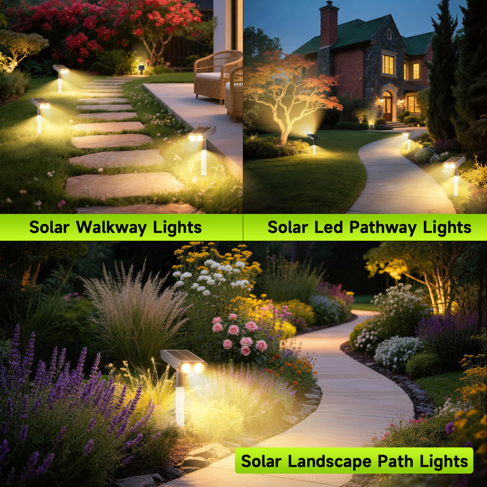Solar Spotlights Outdoor Waterproof- 2 IN 1 Solar Spot Lights Outdoor with 2 Lighting Modes & PC Light Guide Column for Garden Yard Pathway | Warm Yellow 3000k Spotlights | IP65 Waterproof | 6 Pack