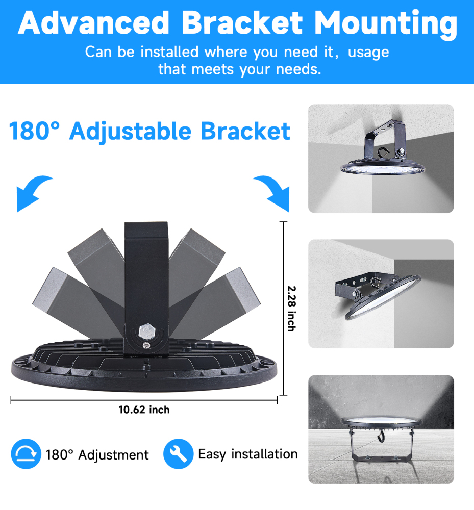 BASCA 150W UFO High Bay 5000K 25500LM丨U Bracket 丨 with 5' Cable (US Plug) 丨IP65 Waterproof Lamp