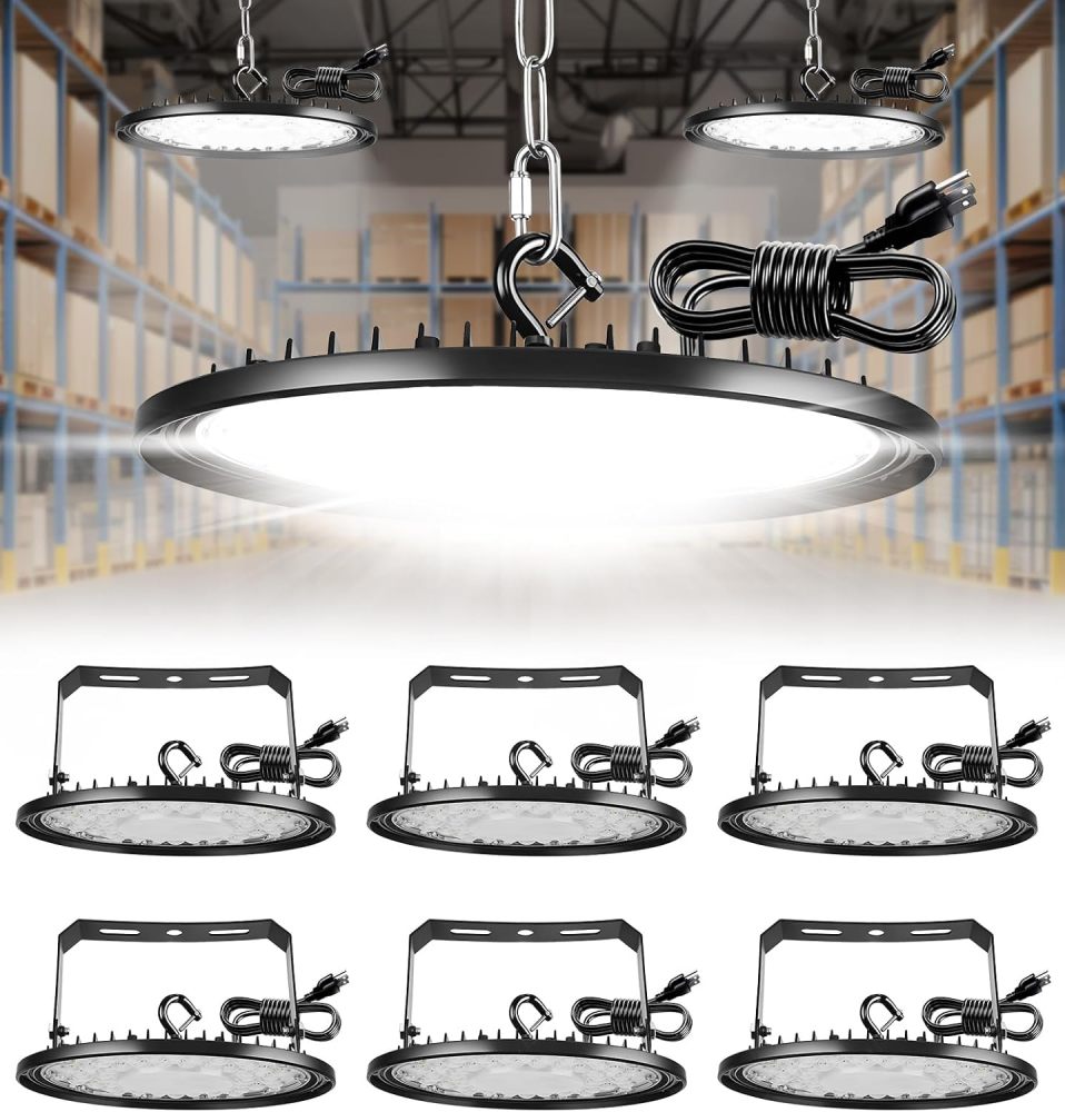 BASCA 150W UFO High Bay 5000K 25500LM丨U Bracket 丨 with 5' Cable (US Plug) 丨IP65 Waterproof Lamp