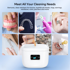 OEM IPX7 Waterproof Ultrasonic UV Dental Cleaner With 225ml Stainless Tank Household Dental Pod Ultrasonic Cleaner for Aligner