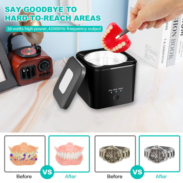 OEM New IPX7 Waterproof Ultrasonic UV Dental Cleaner With 230ml Stainless Tank Household Dental Pod Ultrasonic Cleaner