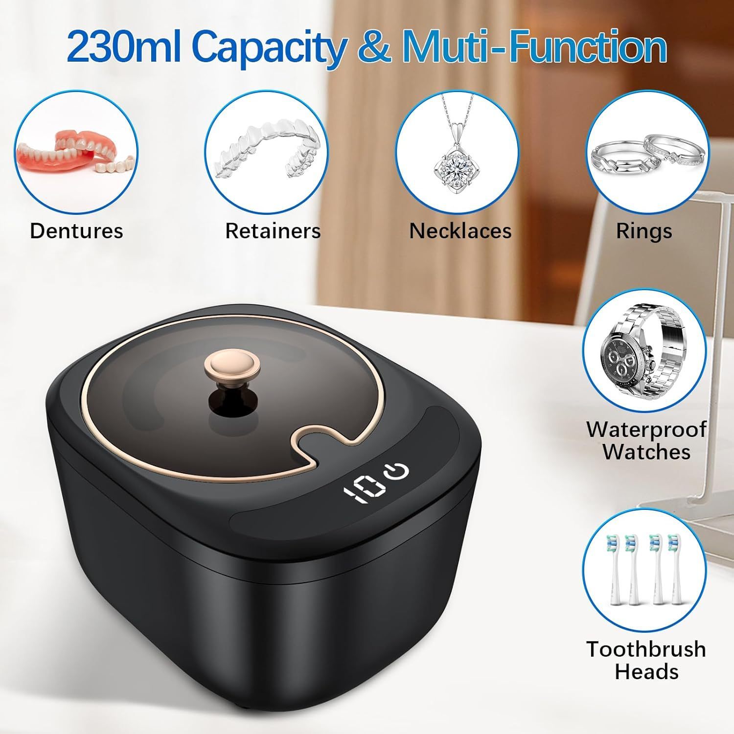New Ultrasonic Cleaning Machine High-frequency Vibration Violet Sterilization Cleaning Machine Jewelry Wireless Braces Cleaning Machine
