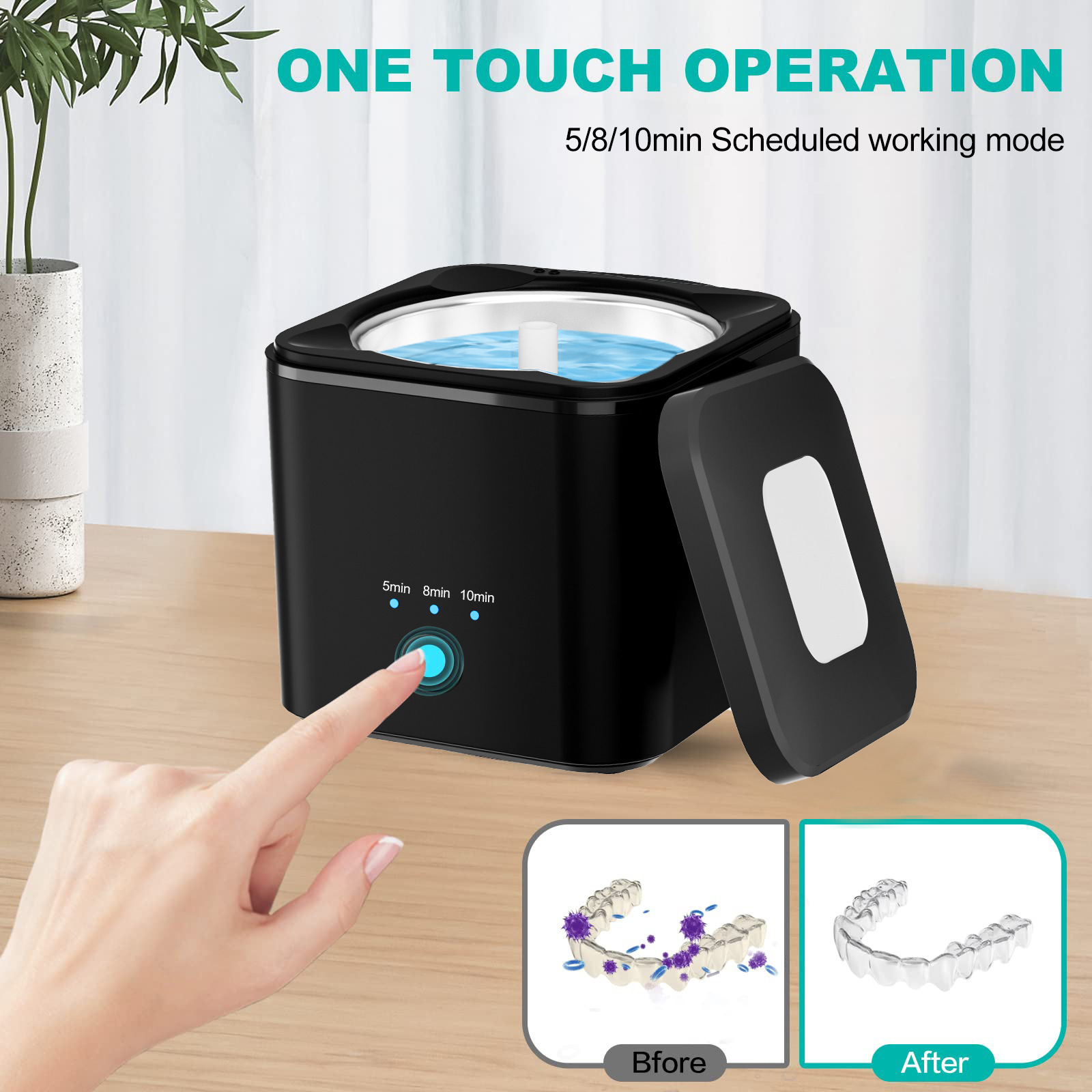 OEM New IPX7 Waterproof Ultrasonic UV Dental Cleaner With 230ml Stainless Tank Household Dental Pod Ultrasonic Cleaner