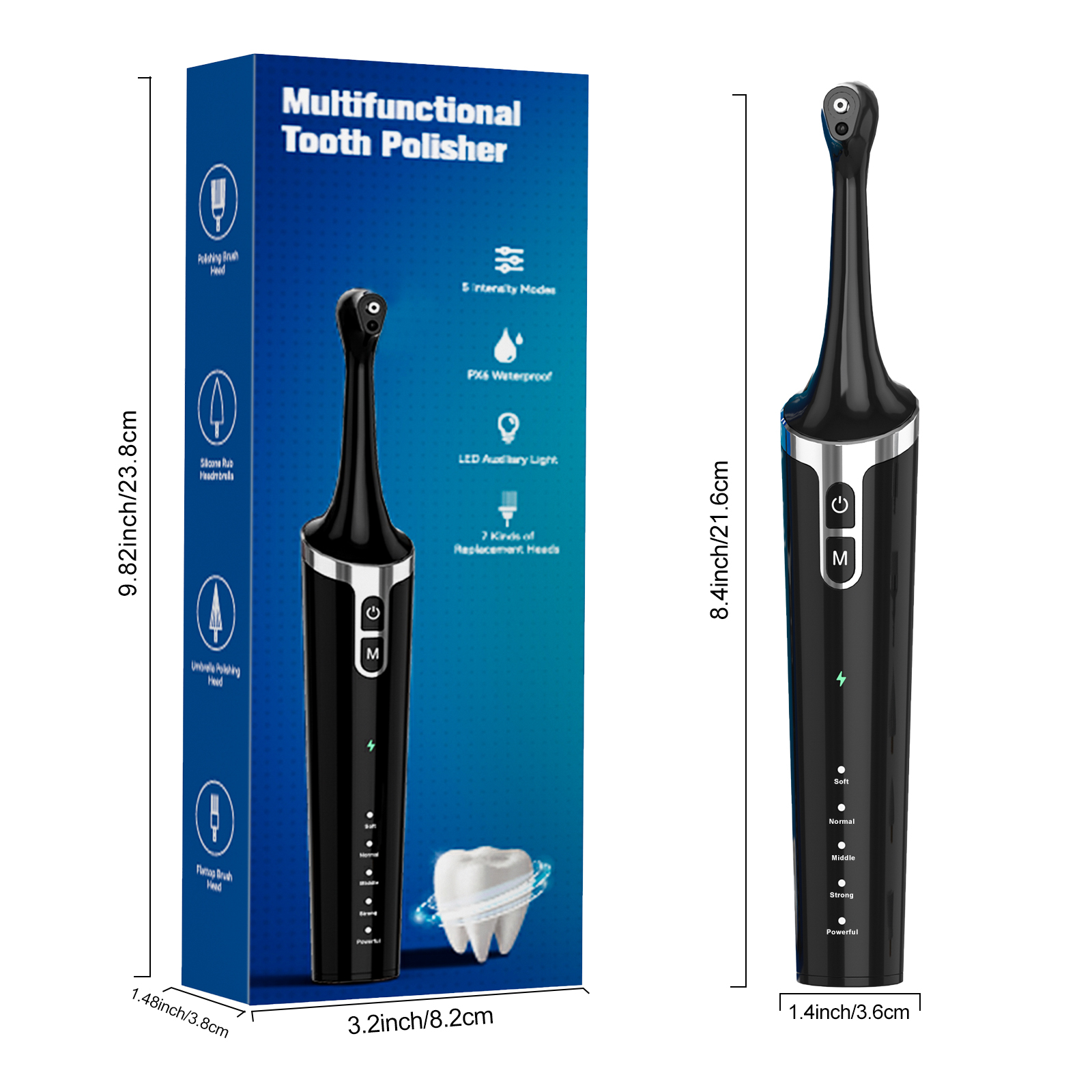 Rechargeable Tooth Polisher Kit for Daily Cleaning, Whitening and Polishing, Electric Dental Teeth Polisher with LED Light
