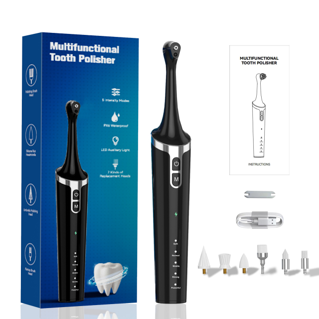 Rechargeable Tooth Polisher Kit for Daily Cleaning, Whitening and Polishing, Electric Dental Teeth Polisher with LED Light