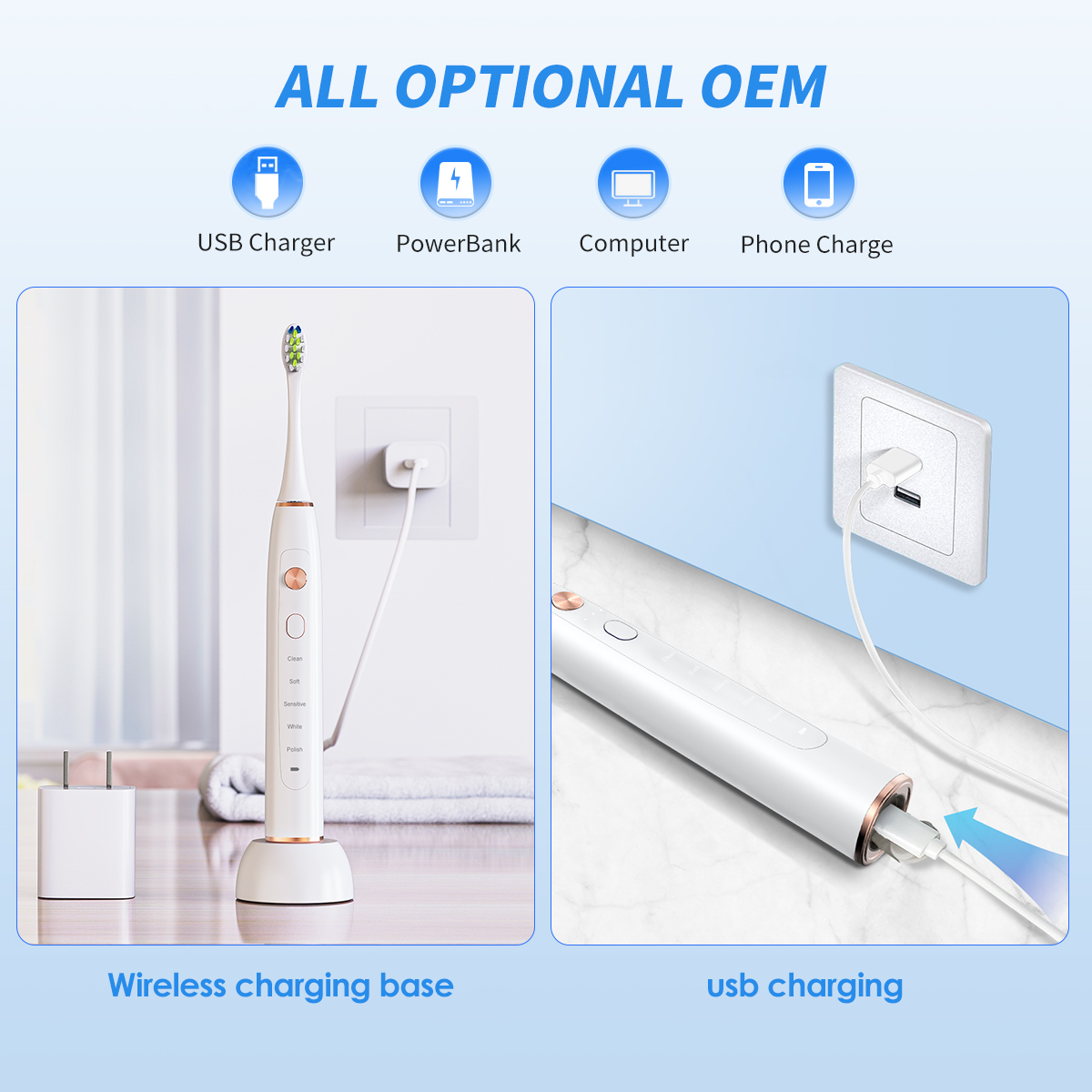 Wholesale OEM Private Logo Kids Adult Low Noise Deep Cleaning Rechargeable Sonic Electric Toothbrush for Children Adult