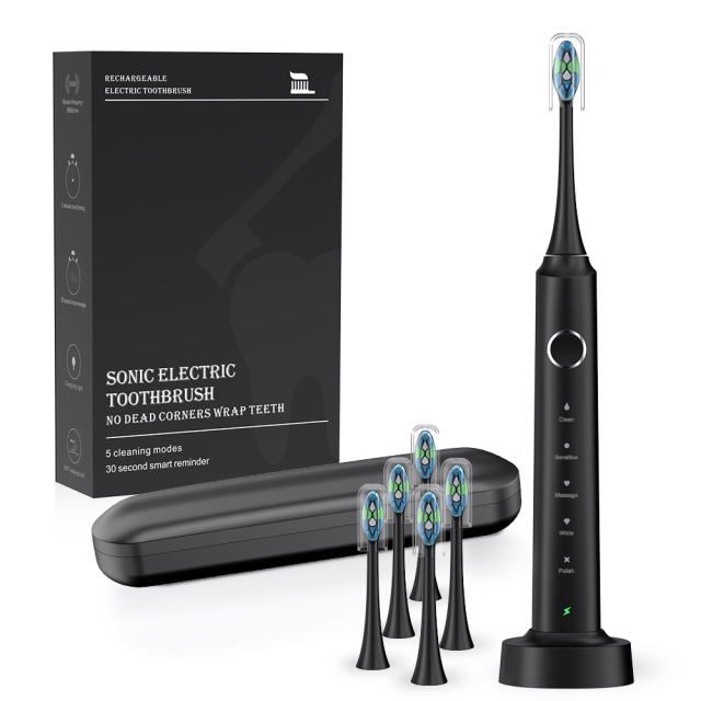 Hot Sale Cheap Automatic Sonic Toothbrush Slim Smart Rechargeable Teeth Whitening Black Electric Toothbrush with Charger Adults