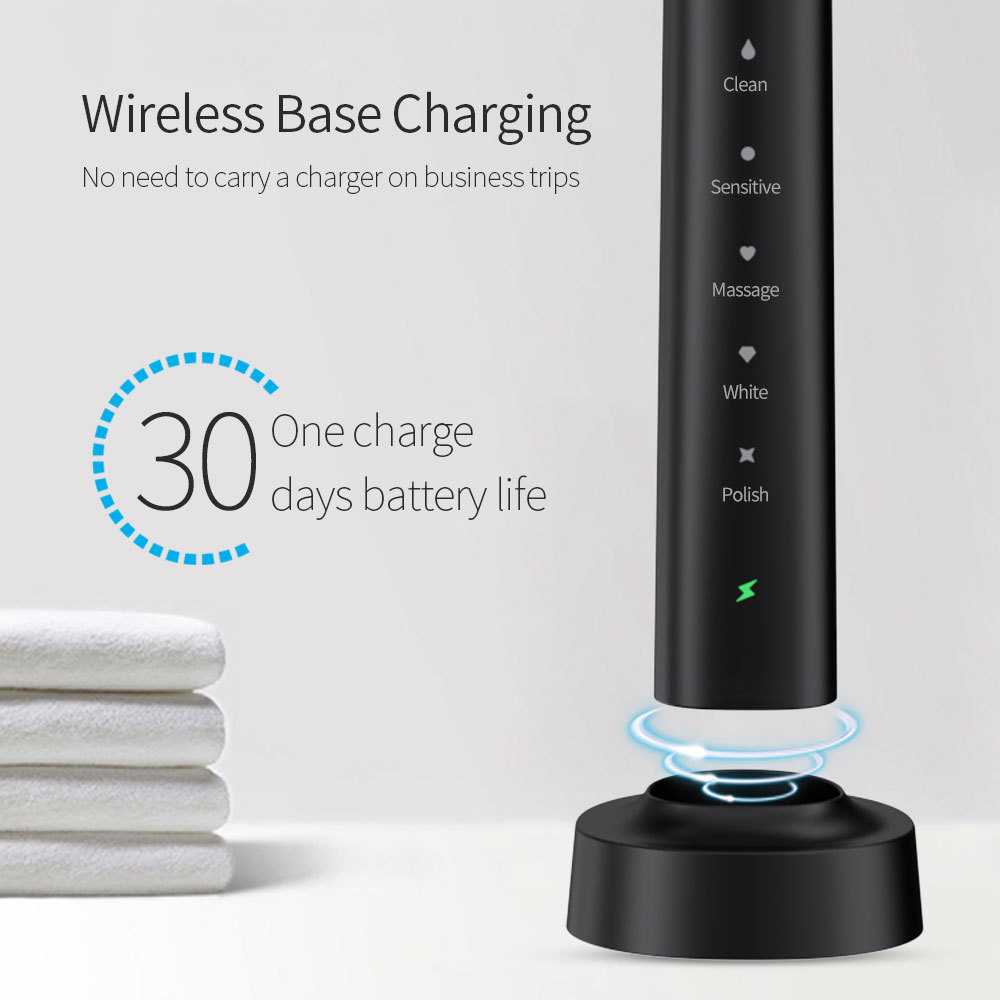Hot Sale Cheap Automatic Sonic Toothbrush Slim Smart Rechargeable Teeth Whitening Black Electric Toothbrush with Charger Adults