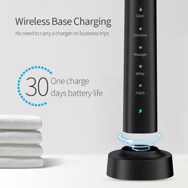 Hot Sale Cheap Automatic Sonic Toothbrush Slim Smart Rechargeable Teeth Whitening Black Electric Toothbrush with Charger Adults