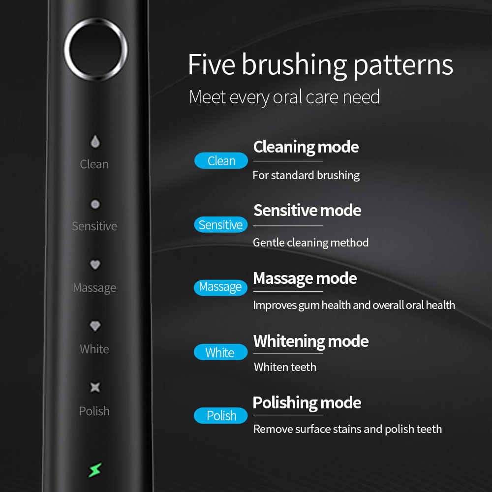 Hot Sale Cheap Automatic Sonic Toothbrush Slim Smart Rechargeable Teeth Whitening Black Electric Toothbrush with Charger Adults