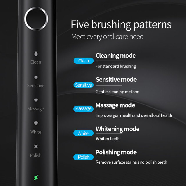 Hot Sale Cheap Automatic Sonic Toothbrush Slim Smart Rechargeable Teeth Whitening Black Electric Toothbrush with Charger Adults
