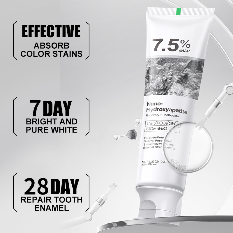 Nano-hydroxyapatite Fluoride-Free Toothpaste for Adults 7.5 Teeth Whitening Decay Repair Breath Freshening Chemical Ingredient