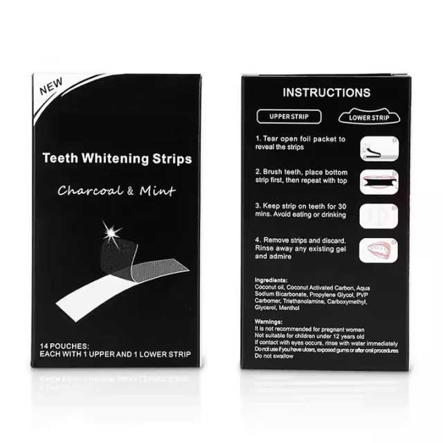 New 14/28pcs Mint Flavor Custom Logo Charcoal Teeth Whitening Strips