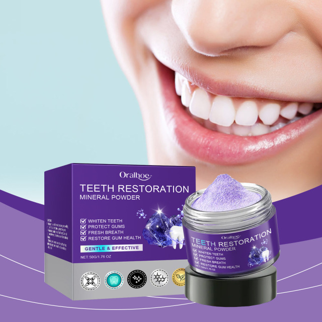 Gently and effectively cleans teeth Purple tooth powder removes stains