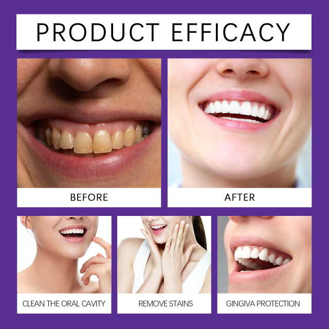 Gently and effectively cleans teeth Purple tooth powder removes stains