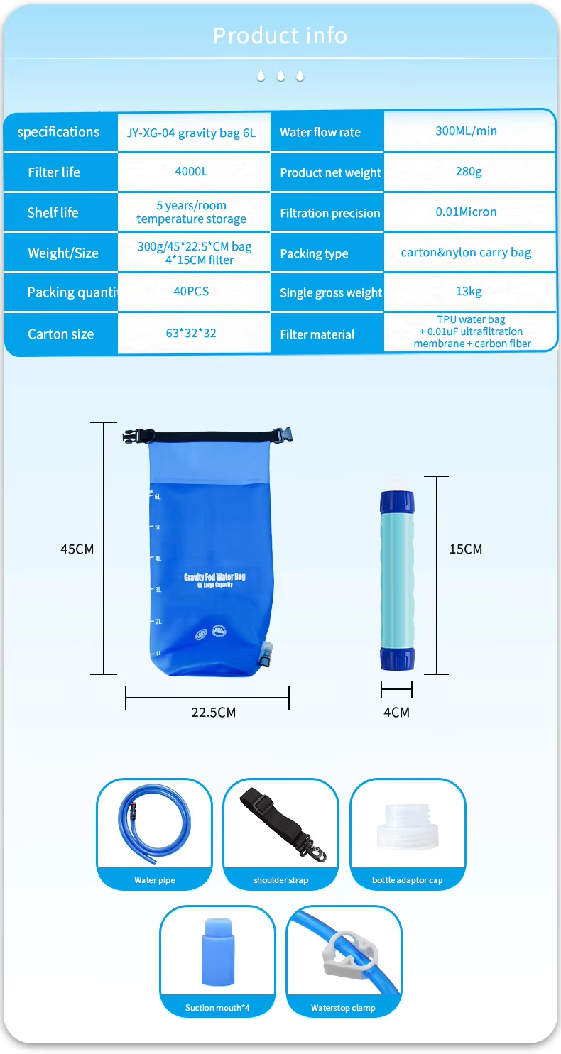6L TPU Large Capacity Hydration Bladder Outdoor Portable Gravity Water Filter Purifier Filter Water Bag Camping,Large Capacity Outdoor Portable Gravity Water Purifier Filter Bag,Purithm