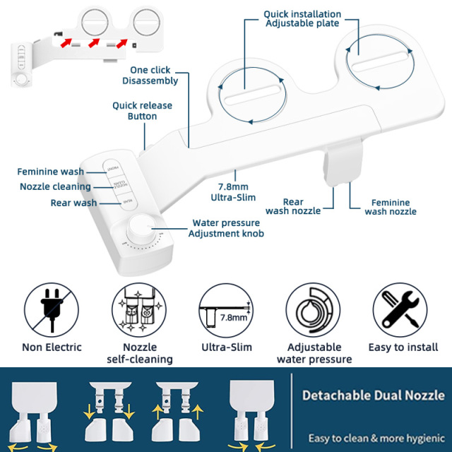 Detachable Non Electric Bidet Detachable Non Electric Smart Toilet Bidet Dual Nozzle Key Button Bidet Toilet Attachment,Detachable Electric Bidet Smart Toilet Bidet Bidet Toilet Attachment,Purithm