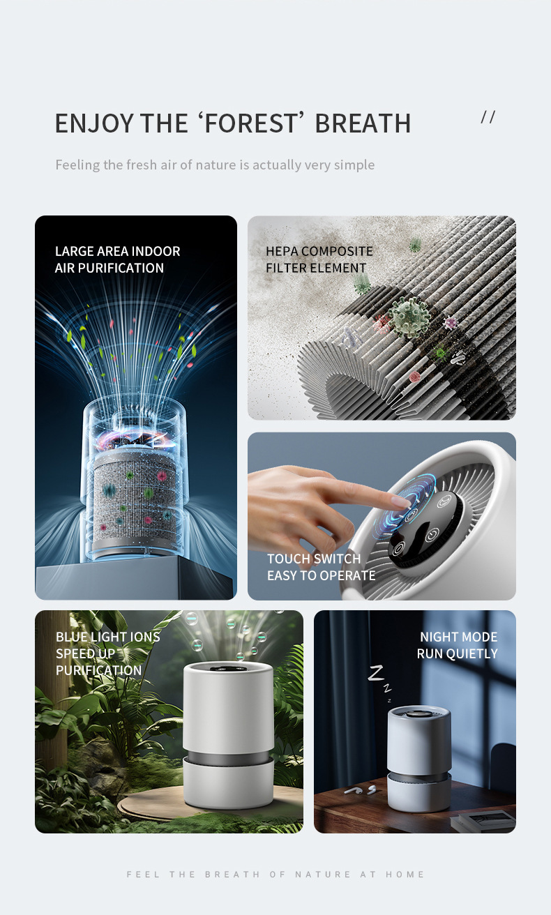 Portable Smart air purifier with HEPA powerful air duct system accelerates indoor air purification,Portable small Smart air purifier system with HEPA air filter,Purithm