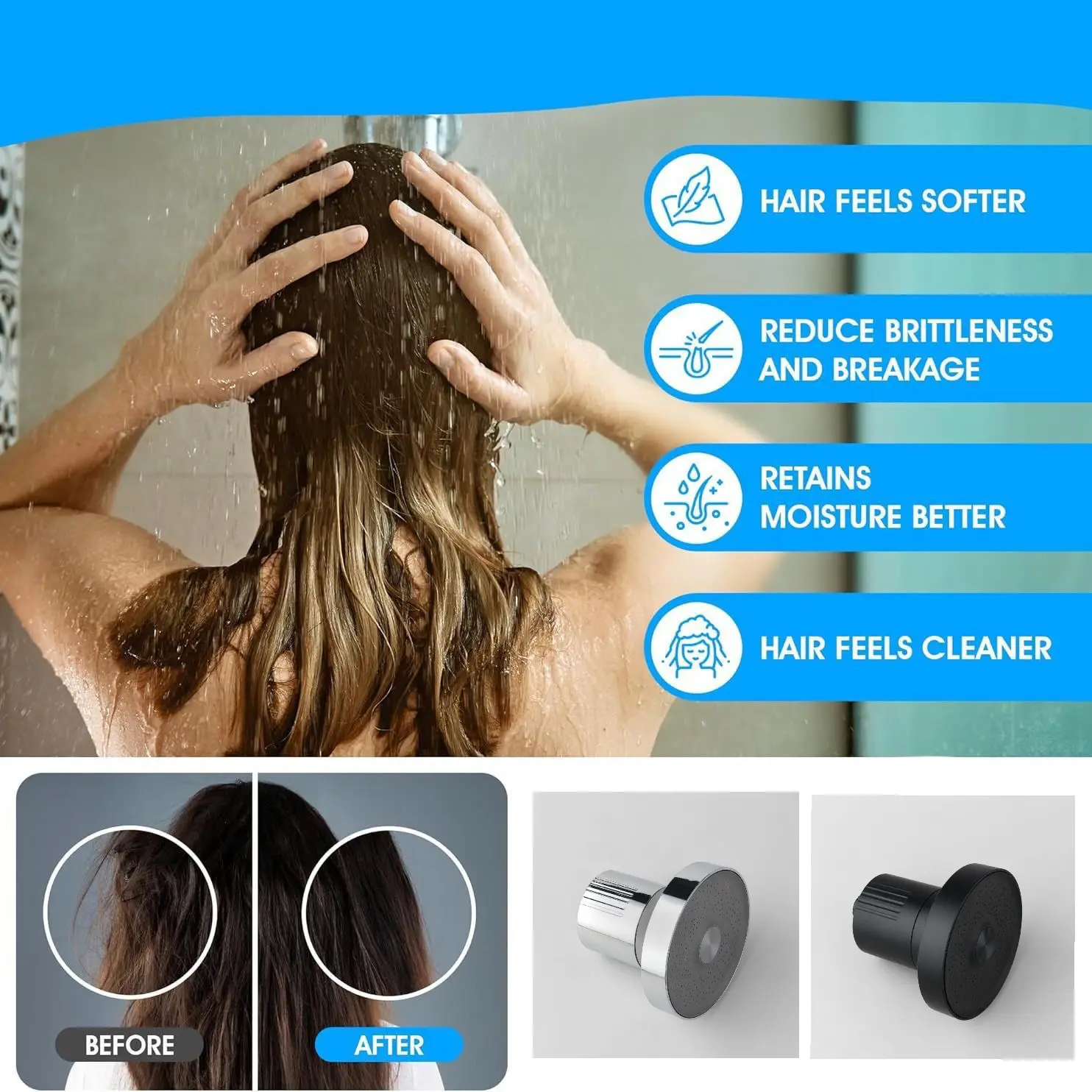 Luxury High-Pressure Black and Chrome Shower Head with Filter Bathroom Faucet Accessory,Luxury High-Pressure Shower Head with Filter Bathroom Faucet Accessory,Purithm