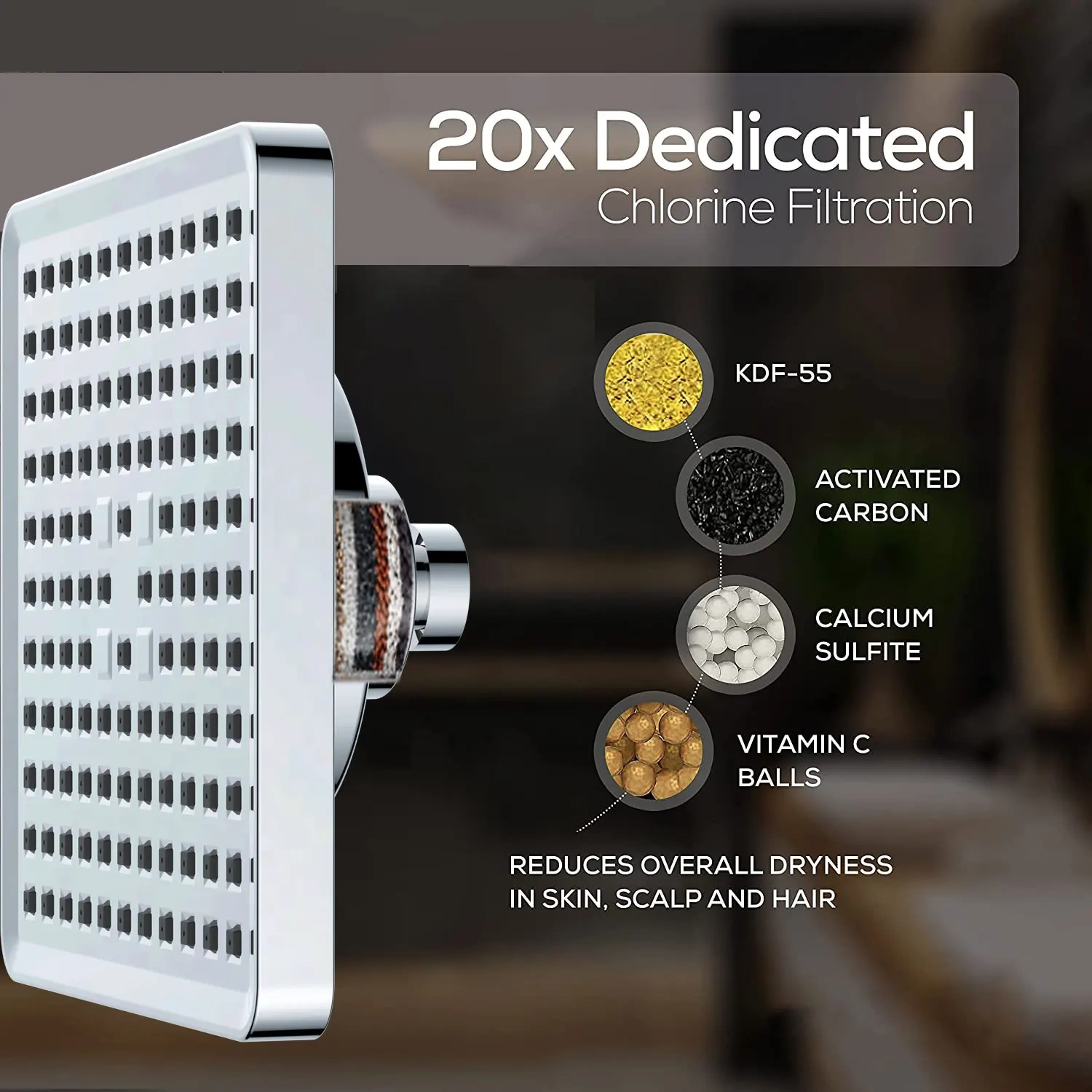 6-Inch  Booster High Pressure Shower Head with 20-Stage Filtration,6-Inch  Booster High Pressure Shower Head with 20-Stage Filtration,Purithm