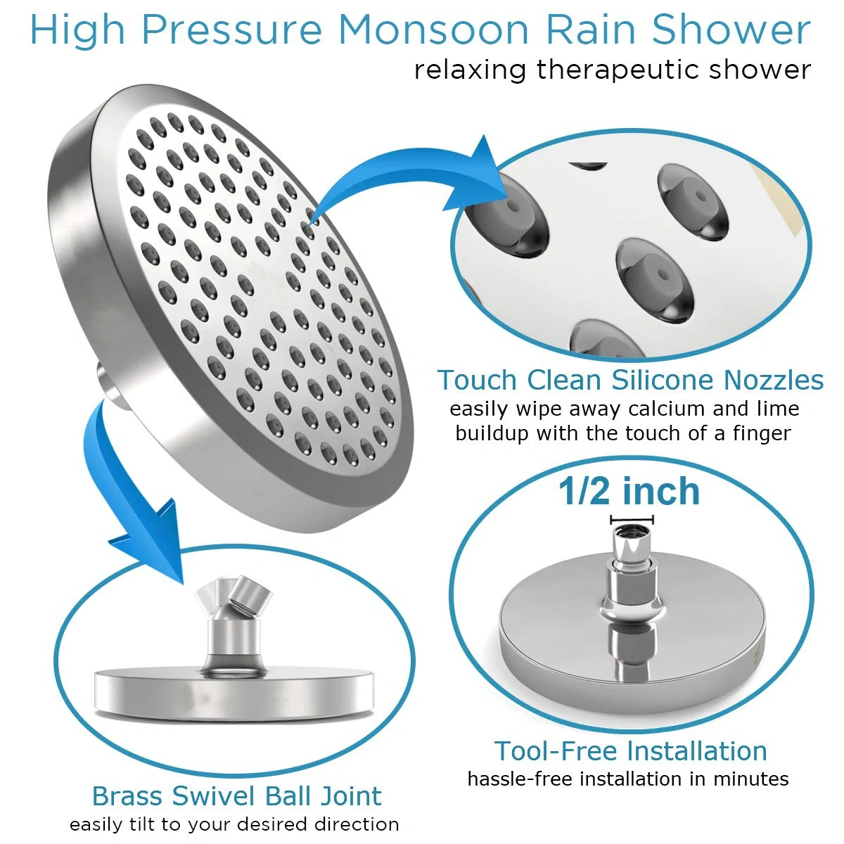 New Design Bathroom ABS Chrome Finishing Top 6 Inch Round Rain Shower Head with Filterh Filter 6 Inch DIAMETER OVHEAD FIXED SHOWERHEAD with Filter,Multi-function Bathroom Rain Shower Head with Filter,Purithm